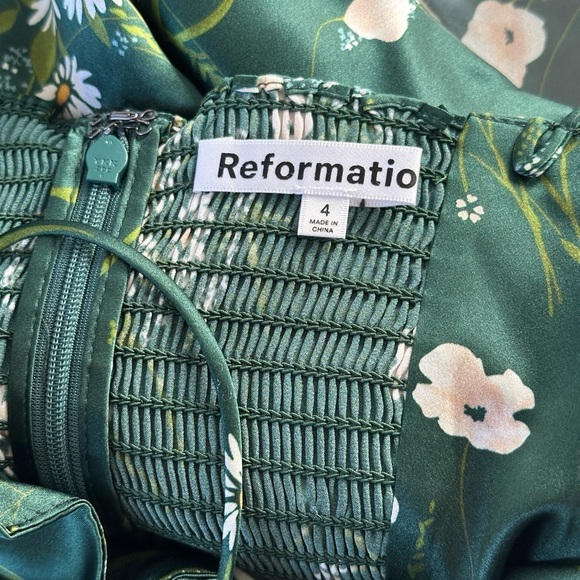 NEW Reformation  Frankie Silk Dress in Buena Green Floral | size 4 - Picture 8 of 14